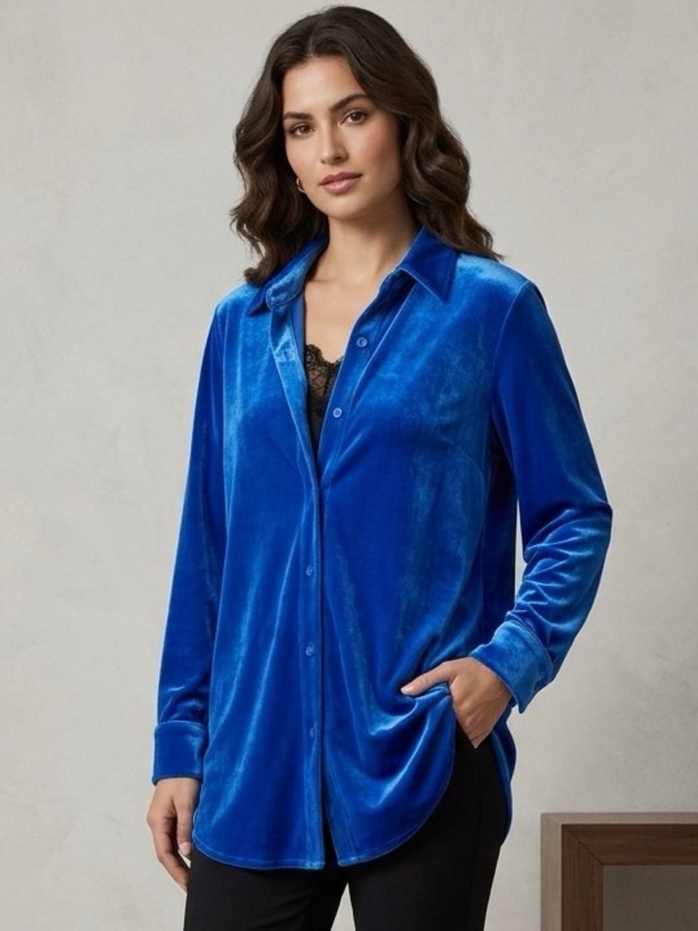 Soft Surroundings • Blue Velvet Boyfriend Tunic Long Sleeved